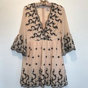 Selfie Leslie Embroidered Bell Sleeve Mini Dress